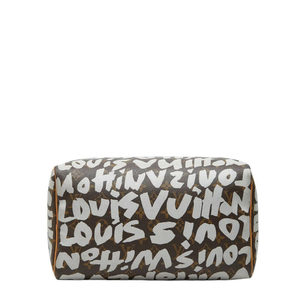 Louis Vuitton Monogram Graffiti Speedy Handbag Boston Bag Brown White Leather - Picture 3 of 10